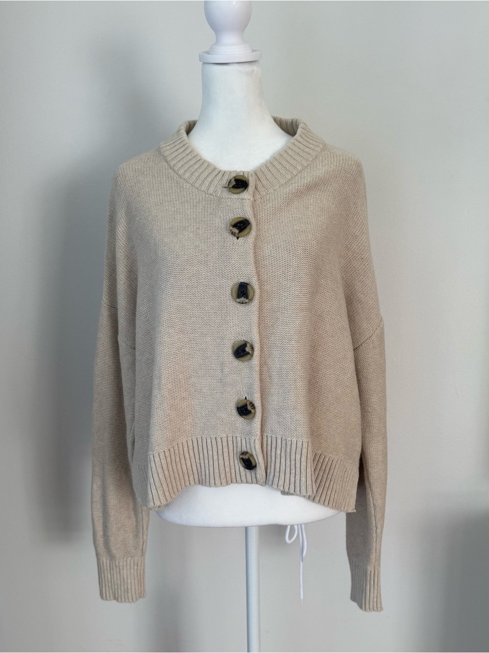 Quince Beige Button-Front Cardigan Sweater